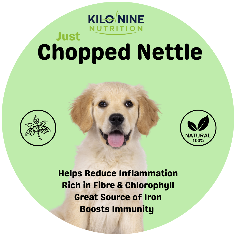 Kilo Nine Nutrition Chopped  Nettle Container, Supplements for dogs. 